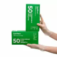 Перчатки виниловые Optiline неопудренные, размер L, прозрачные, 100 штук в упаковке в магазине yu39.ru