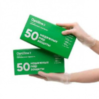 Перчатки виниловые Optiline, неопудренные, размер М, прозрачные, 100 штук в упаковке в магазине yu39.ru
